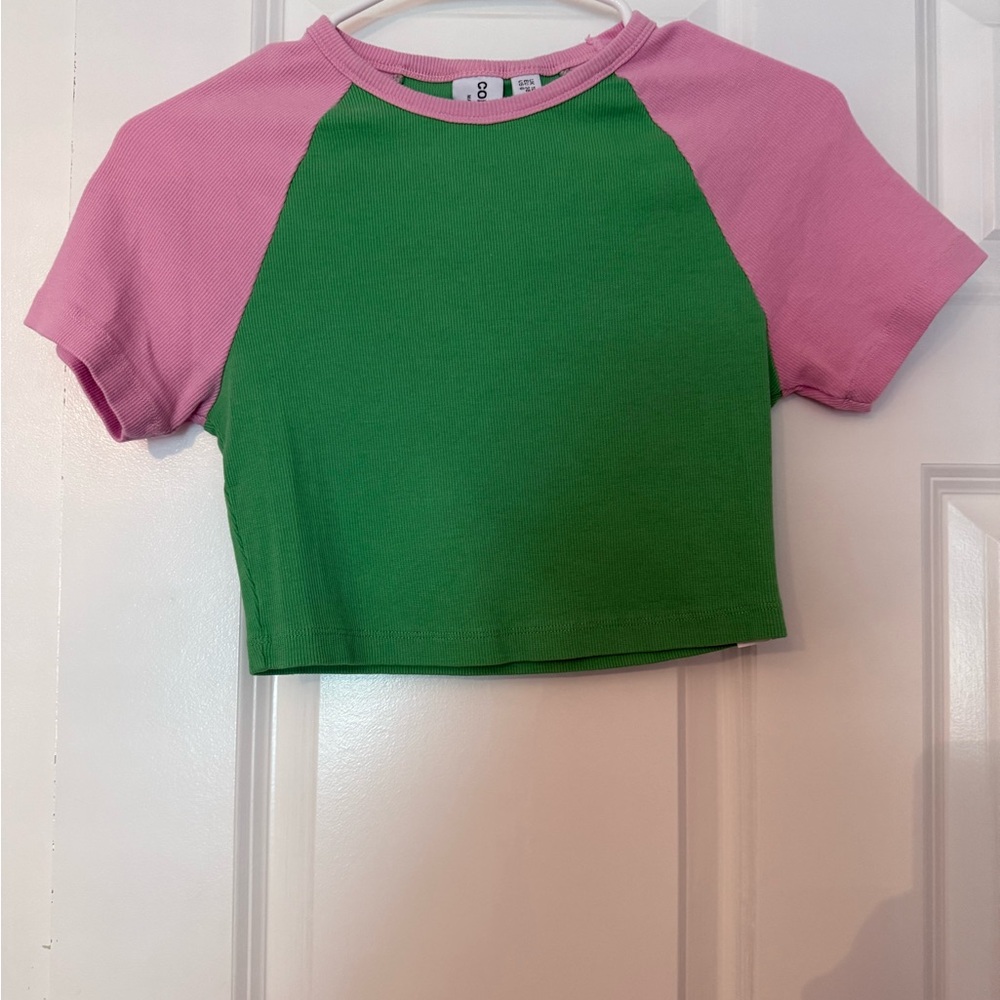 Green and Pink Raglan Short Sleeve Tee